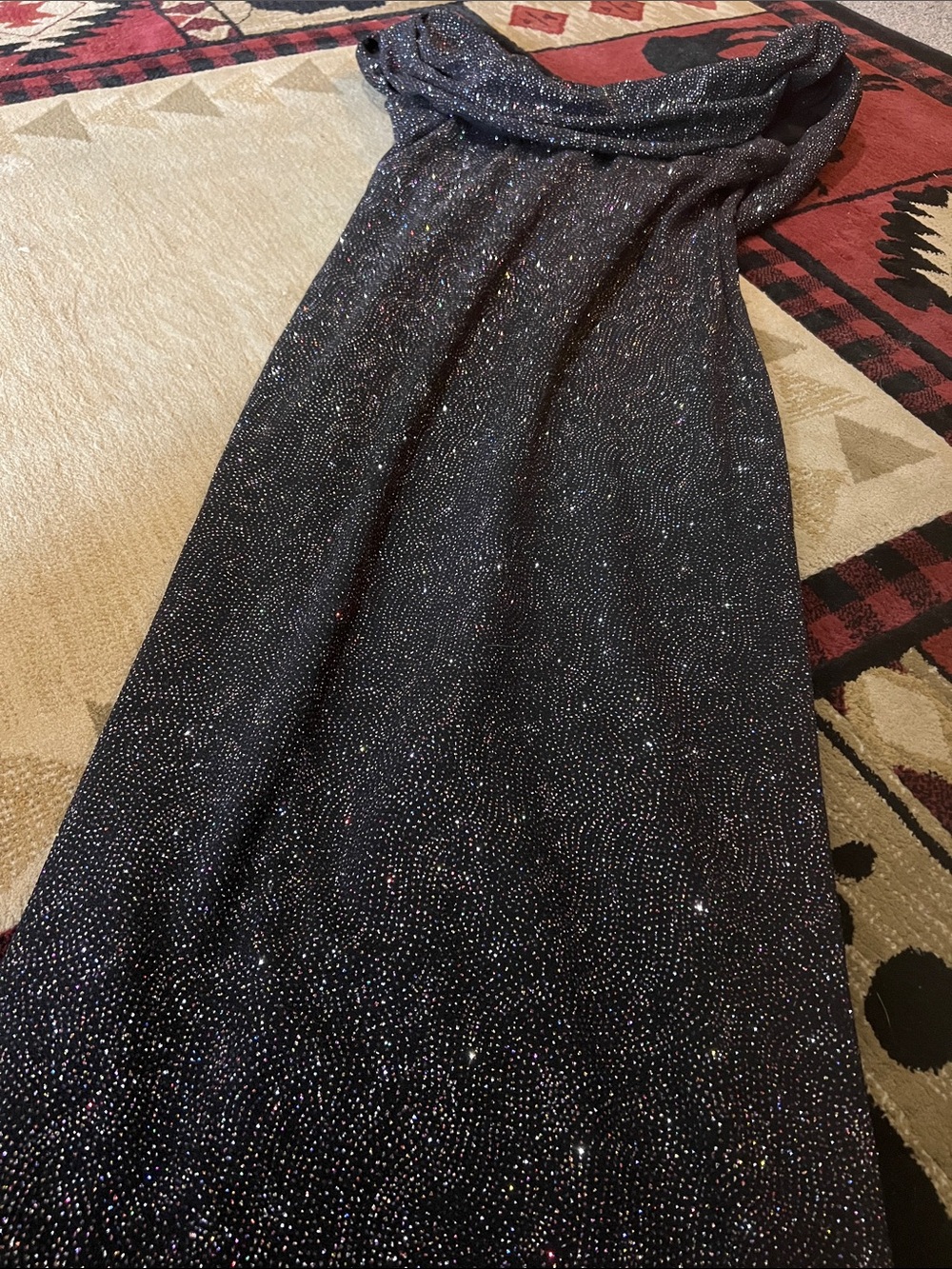 Glitter Off-Shoulder Black Maxi Dress
